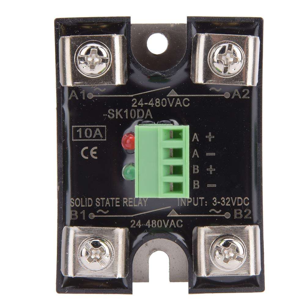 Red + Green DC Control AC Relay Dual DC Control Dual AC Solid State Relay Thermostat Current Control Voltage Controller Temperature Controller(10A(BERM-SK10DA)) 3
