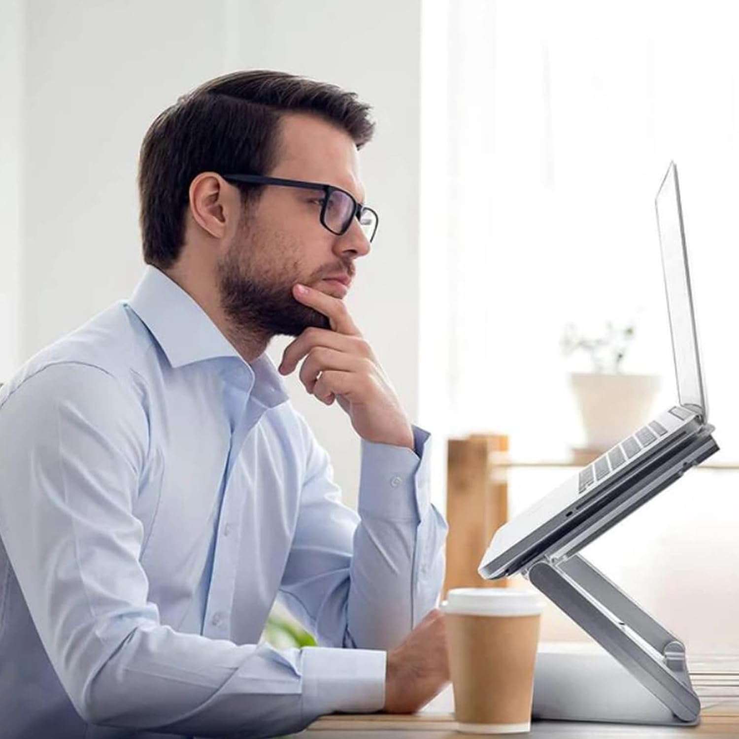 TEESTA Smart Design 360° Rotating Base Laptop Stand Portable 10-17.3inch Laptops Metal & Silicone Table Top Stand with Silent Cooling Double Fan Design Desk Adjustable Height (White,1-Pcs) 4