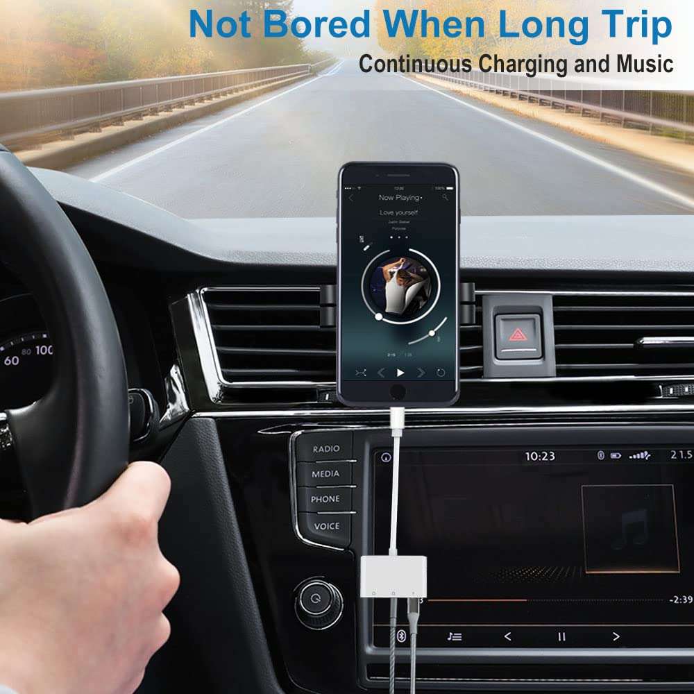 3 in 1 Lightning to 3.5mm Jack Headphone Adapter Earphone Jack Audio and Charging Adapter Headphone Splitter Compatible for iPhone 13 12 11 SE XS XR X 8 7 and iPad 5