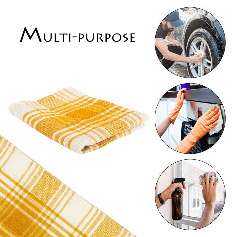 Rise n Shine Tea Kitchen Utensils Dish Cleaning Towel Cloth Napkin 260 GSM High Absorbant Machine Washable Reusable Multipurpose Superior Cotton 45cm x 70cm Pack of 6 (Yellow & White) 2