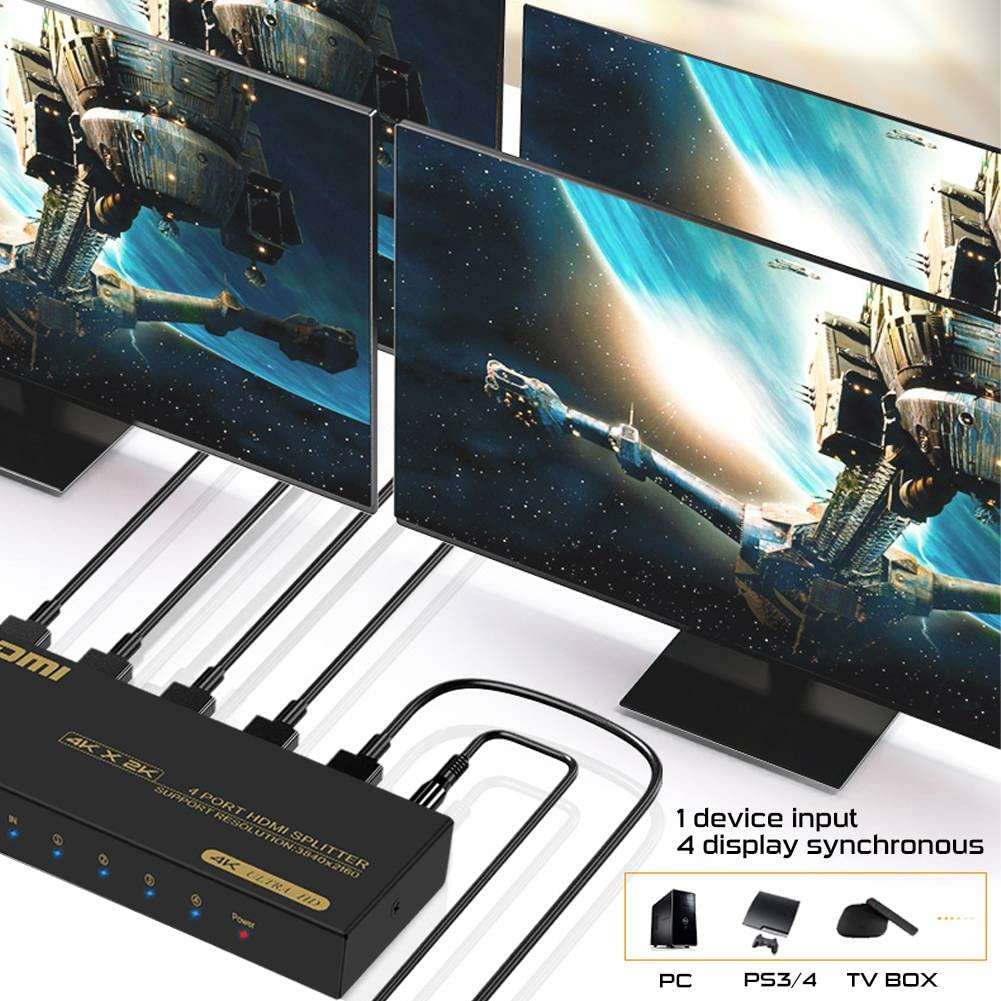 4K HDMI Splitter 1 in 4 Out, HDMI Splitter 1 Input 4 Output Support 4K 60Hz Full HD 1080P and 3D, Compatible with Xbox PS3/4 Roku Blu-Ray Player 3