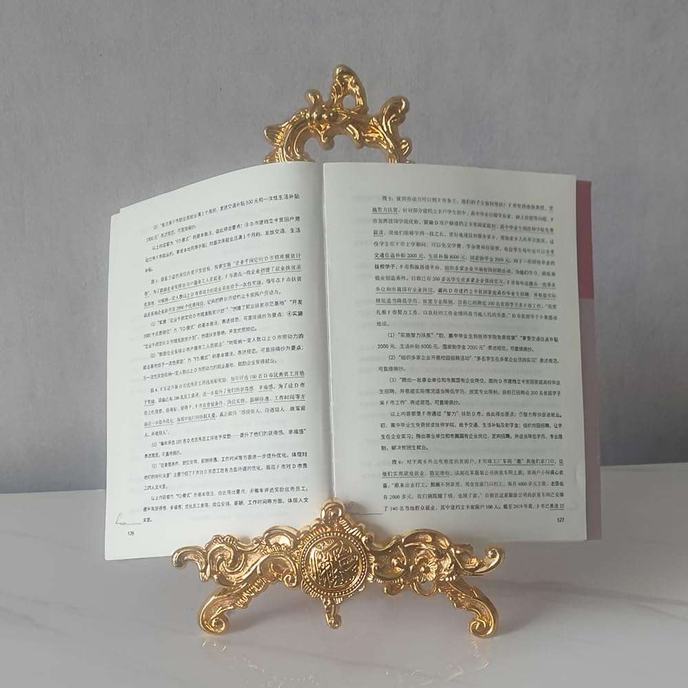 Vintage Gold Bible Stand, Antique Metal Cookbook Stands, Deluxe Foldable Plate Display Holders, Multipurpose Easel, for Menu, Recipe Book, Paintings, Platters, Table, Picture Frames, Plaques 5