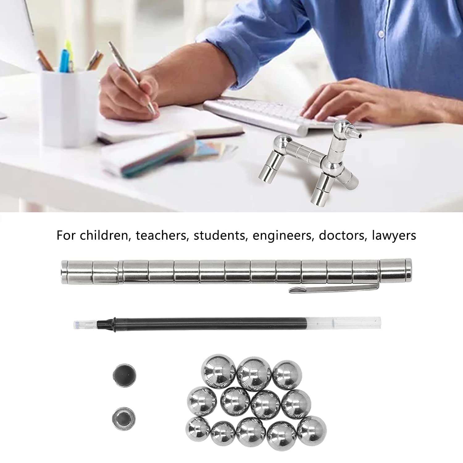 Tiyahi Fidget Magnetic Toy Pen Stress Relief Pen Multifunction Pen (Silver) 3