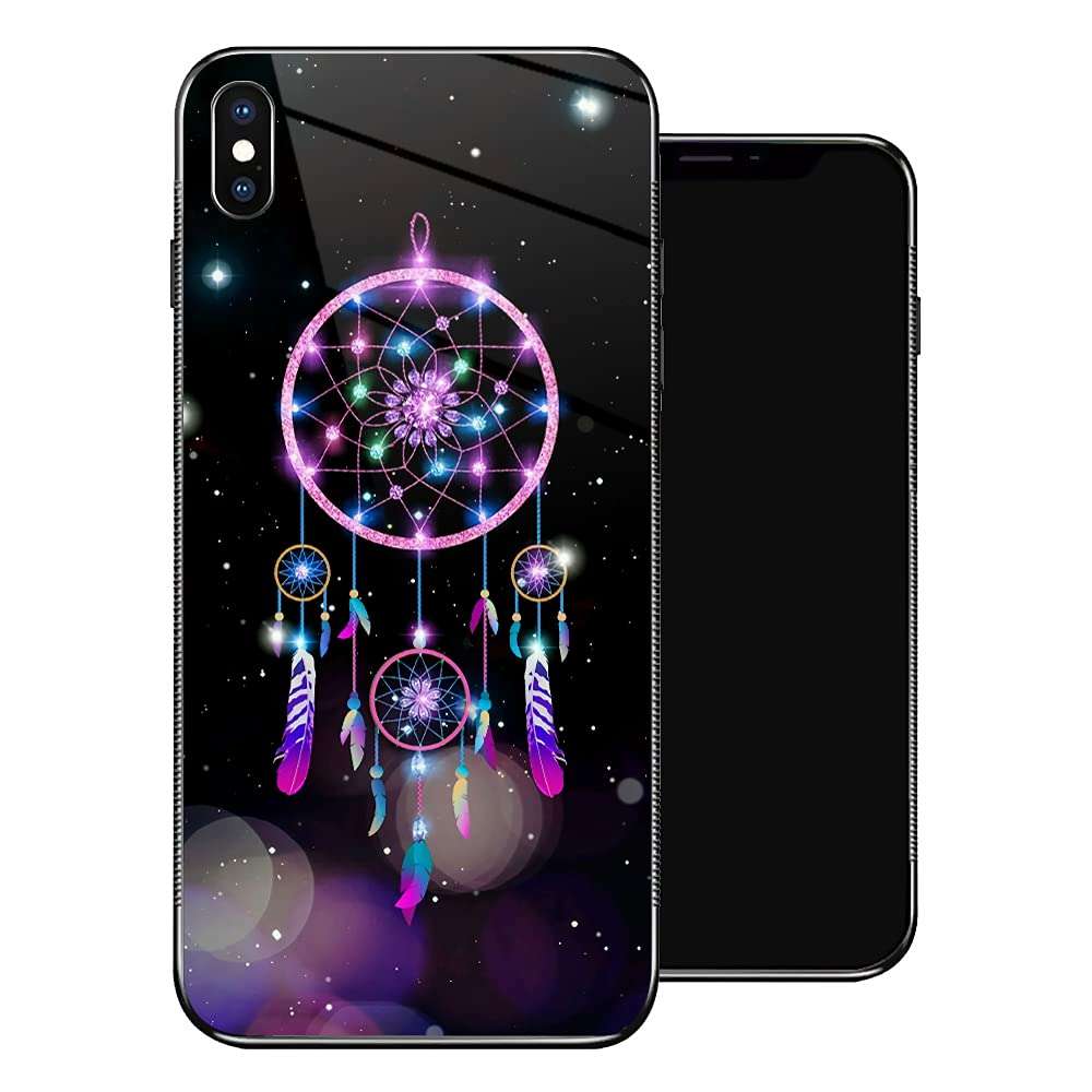TnXee iPhone Xs Max Case,Colorful Dream Catcher Starry Sky Pattern for iPhone Xs Max Case,Women Girl 9H Glass Scratch Proof Cover with TPU Soft Edge Antiskid Design Case for iPhone Xs Max-6.5inch 1