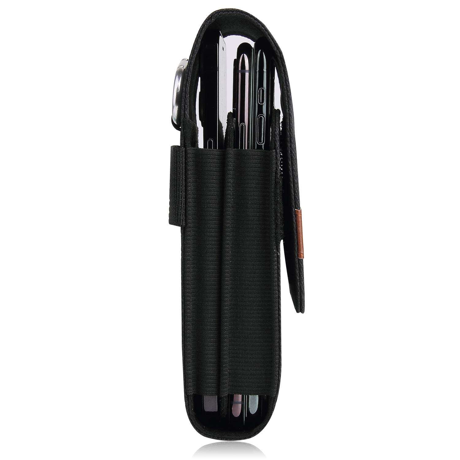 Nylon Dual Double Cell Phone Case Holster Belt Loop Pouch for Two Phones for Samsung S23 Ultra, S22 Ultra, S21 Ultra, A13 5G, A53 5G, A14 5G, A03S / Moto G Power 2022, G Stylus 5g / OnePlus 9, 10t, 8t 4