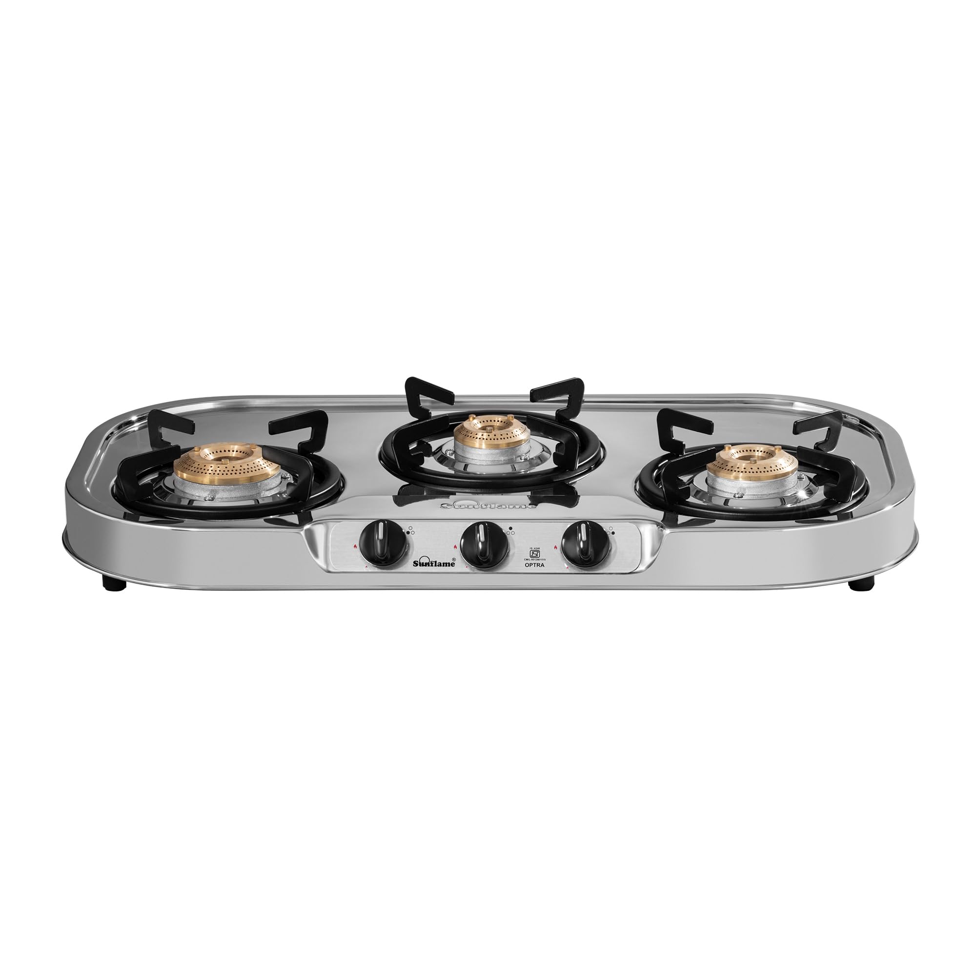 Sunflame Optra 3 Burner Gas Stove | Curved Edges Stainless Steel Body | 1 Jumbo, 1 Medium and 1 Small Brass Burners | 2-Years Product Coverage by Sunflame | Manual Ignition | PAN India Presence 1