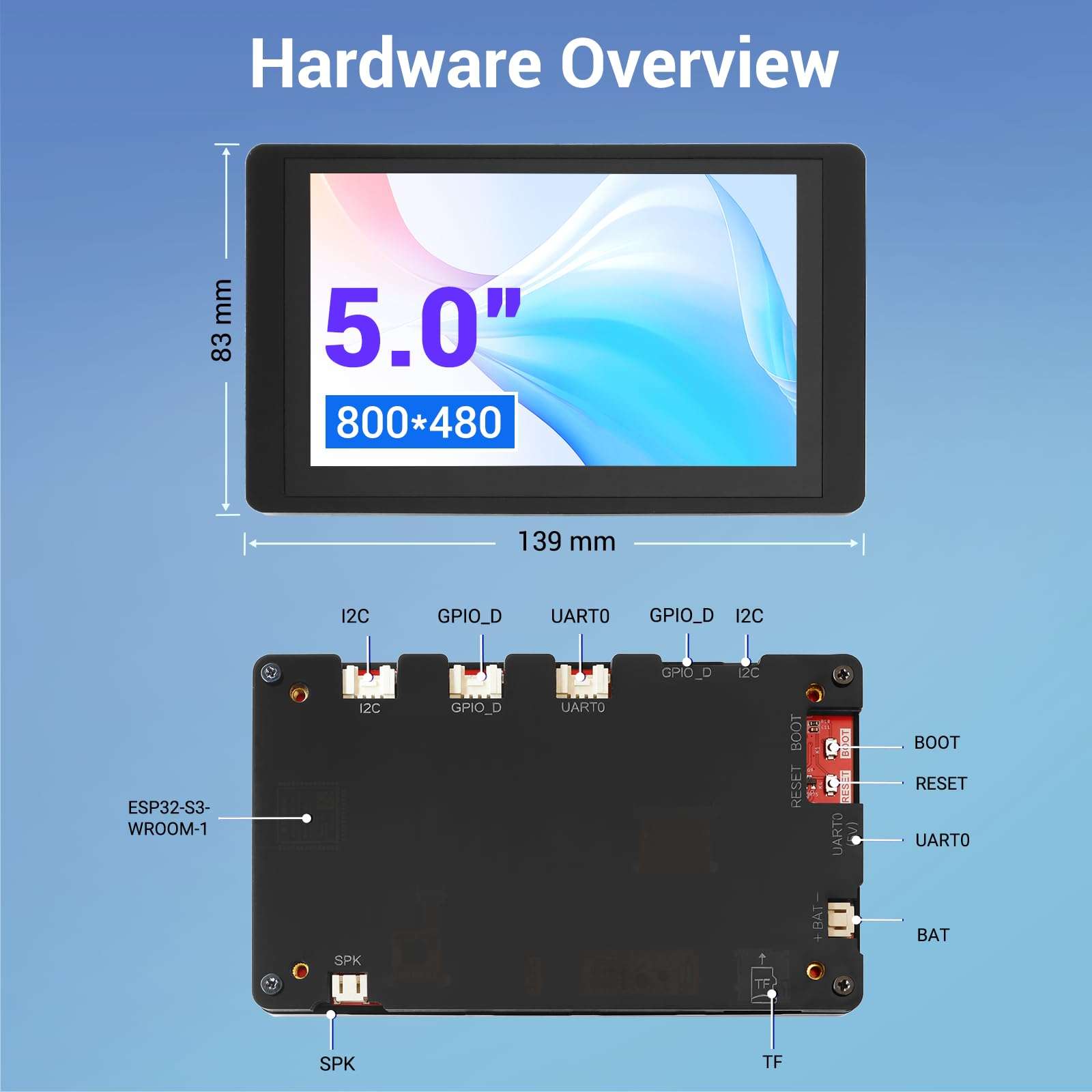 ESP32 Touchscreen Monitor 5 Inch TFT LCD Touch Screen 800x480 SPI HMI Display ESP32-S3 4