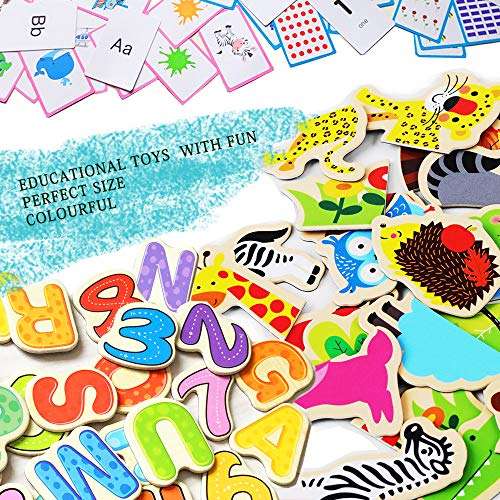 ODDODDY Educational Wooden Toys Magnetic Puzzles Art Easel Drawing Board Letters and Numbers Animals Puzzles Magnets Preschool Homeschool Supplies Learning Games Gifts for Kids Toddlers Boy Girl 4
