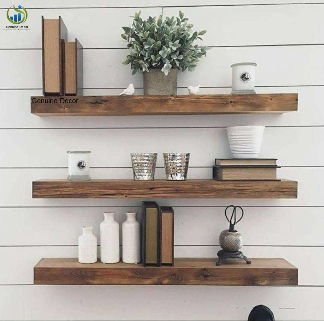 Genuine Decor Sheesham Wood Floating Shelves for Wall, Rustic Wall Mounted Ledge Shelf for Bathroom, Bedroom, Living Room, Hotel, Lodge (22inch, Brown)