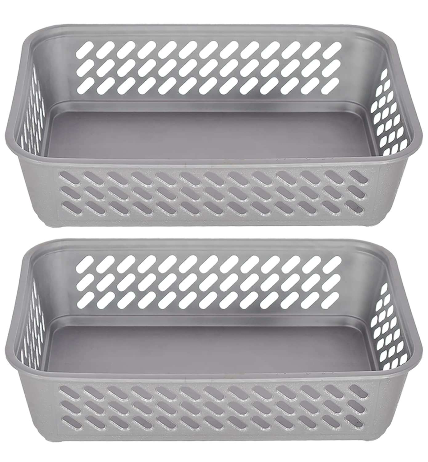 Kuber Industries Multipurposes Super Tidy Plastic Basket, Organizer For Kitchen, Countertops, Cabinets, Bathrooms- Pack of 2 (Grey) -46KM0574 1