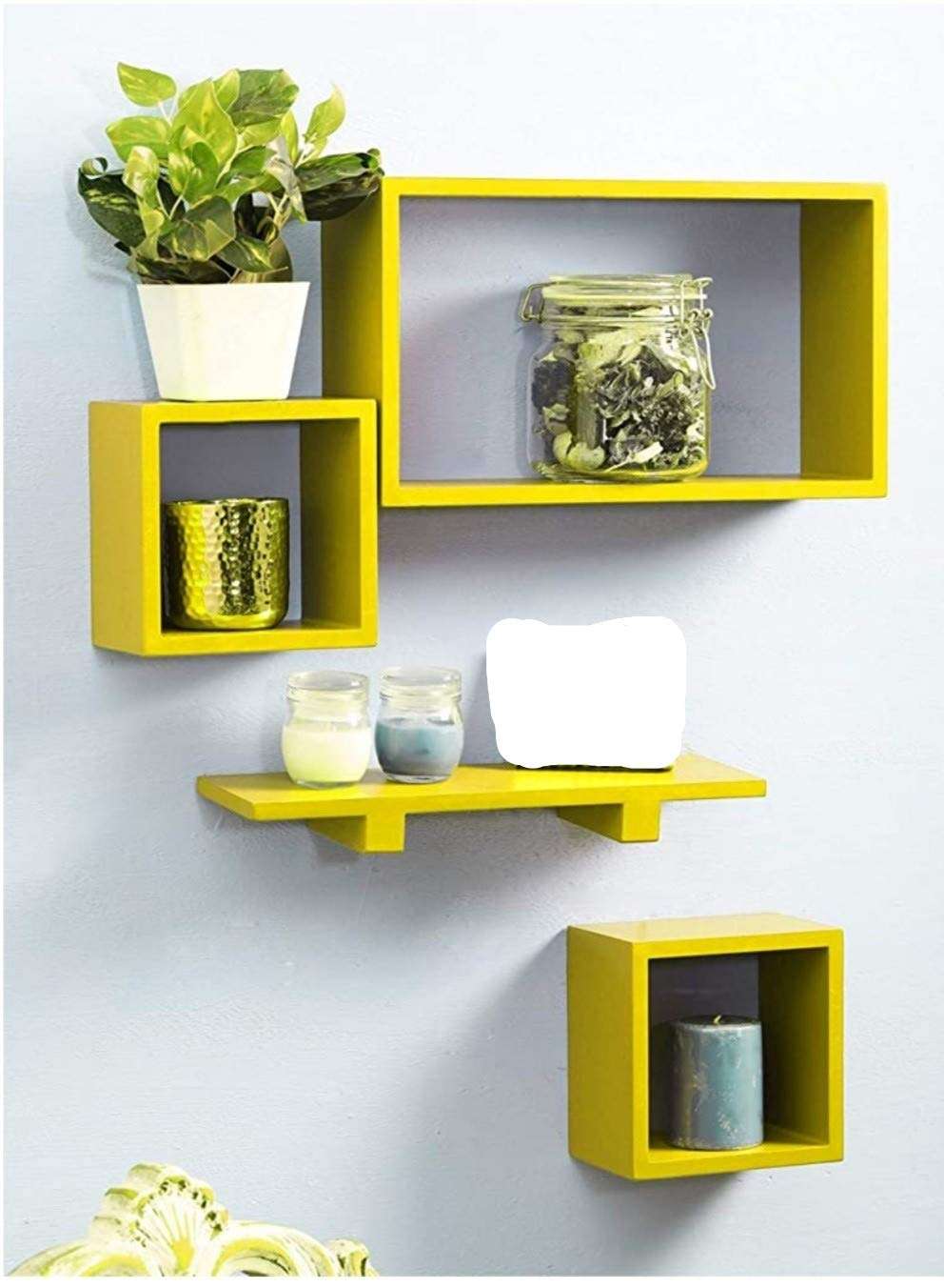 Royal Store Wooden Wall Shelves/Shelf for Living Room Cube | Set of 4 (Standard Yellow) 1