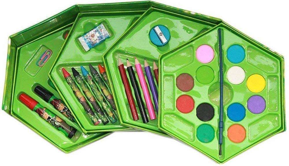 VBE® 46 Pieces Color Pencil Box With Crayons, Water Colors And Sketch Pen Set (Green Box) 2