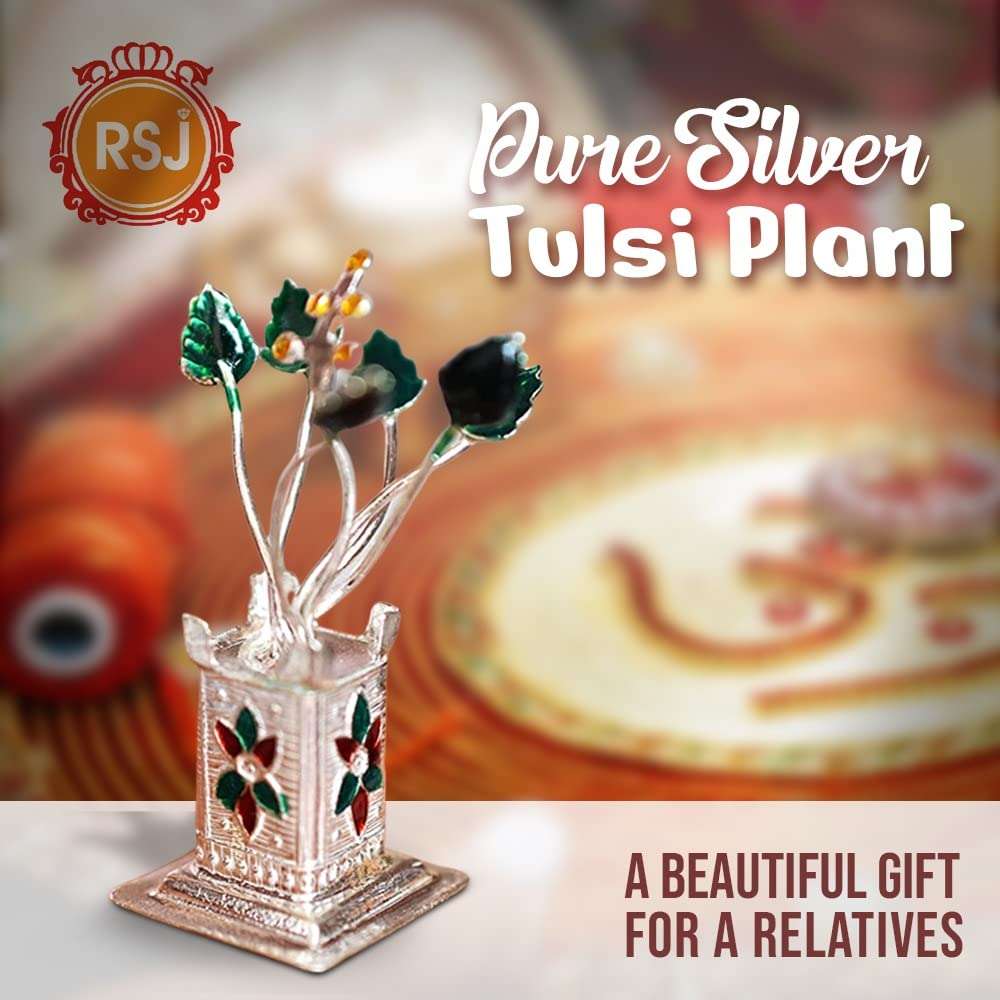 Ratna Shree Pure Silver Tulsi Plant For Pooja/Worship And Gifting Purpose, silver tulsi plant for gift (9) 3