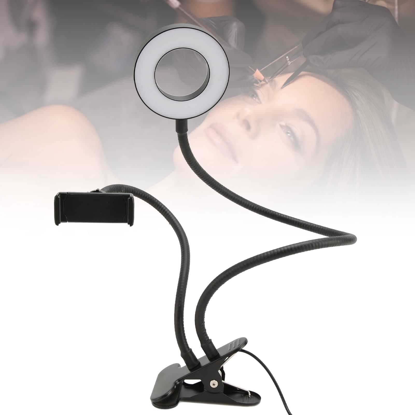 BEIJIALY Selfie Ring Light, 10 Levels Brightness 3 Light Colors 360° Flexible Gooseneck LED Desk Lamp 5000K LED Camera Ring Light for Salon Make Up(Black) 5