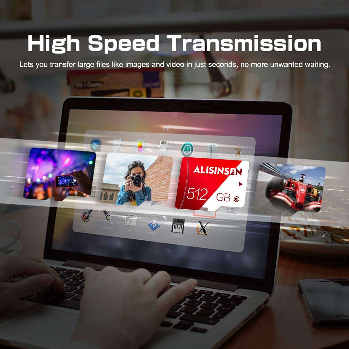 Micro SD Card 512GB Class 10 SD Memory Card 512GB TF Card 512GB High Speed Full HD Video with a SD Card Adapter for PC/Smart-Phone/Bluetooth Speaker/Tablet 4