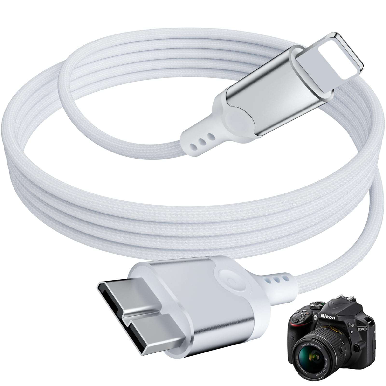 APAPATEK for Lightning to Micro B USB 3.0 OTG Cable for Camera Canon 5D/1DX2/1DC/7D2, Nikon D5/D8 Series, Fuji GFX50S/X-H1/X-T2. Import Photos, Videos for iPhone 14/13/12/11, 3.3ft - for Camera Only 1