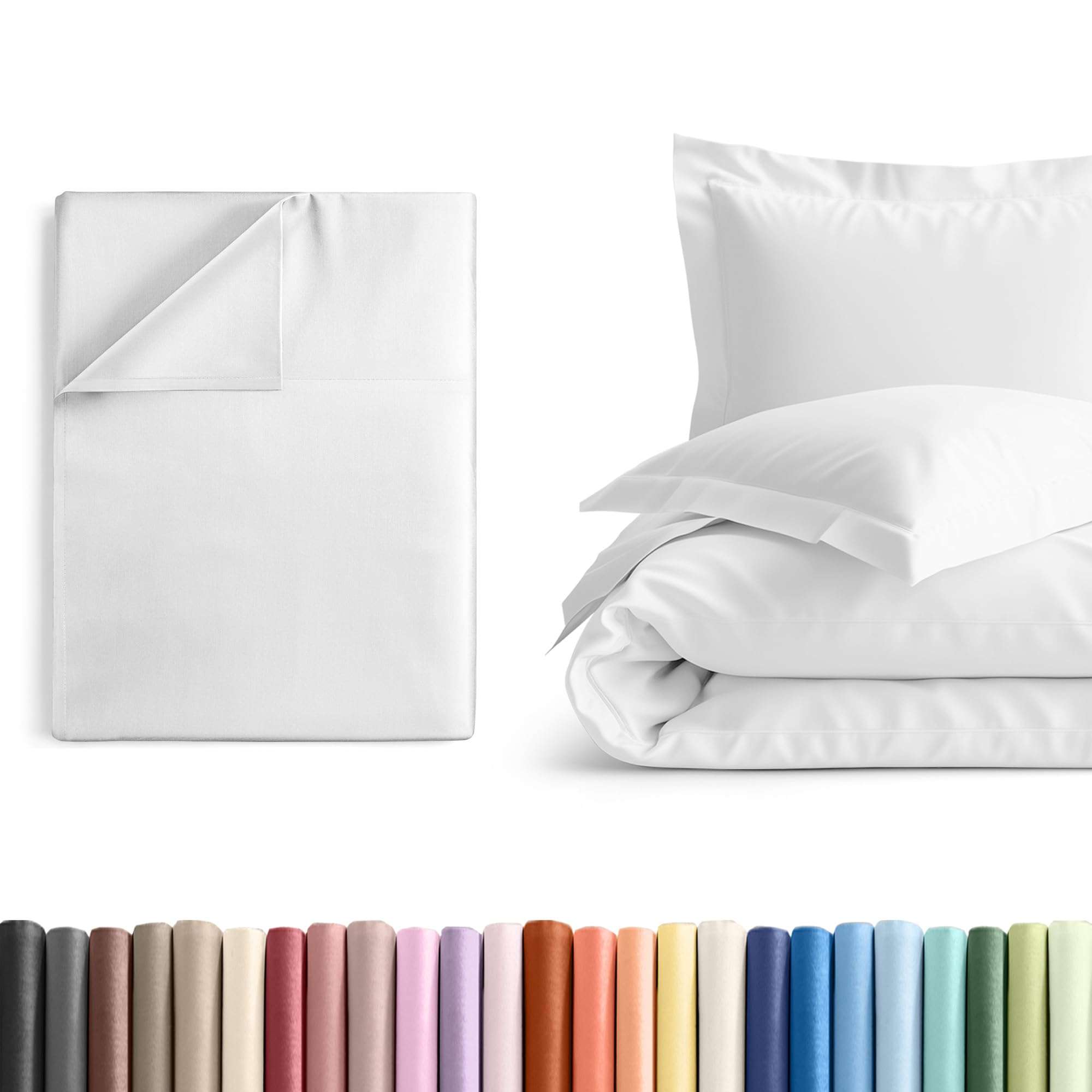 Twin XL Size Flat Bed Sheet + Duvet Cover Bundle - Hotel Luxury Single Flat Bottom Sheet Only - Fits Mattresses with Deep Pockets between 8 to 16 inches - Ultra Soft, Breathable & Wrinkle Free - White 1