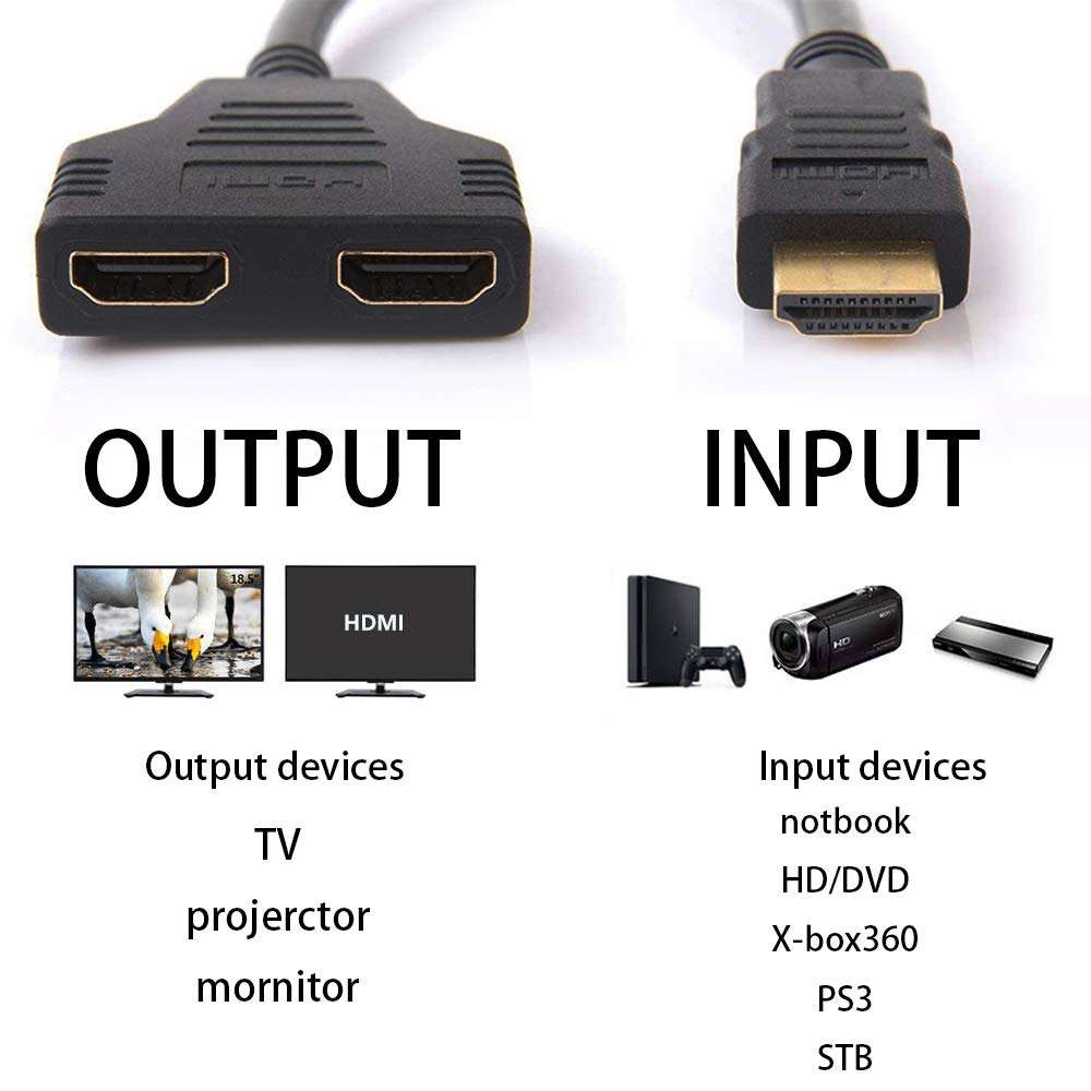 SKYPIA 1080P HDMI Male to Dual HDMI Female 1 to 2 Way Splitter Cable Adapter Converter for DVD Players/PS3/HDTV/STB and Most LCD Projectors(Black) 4