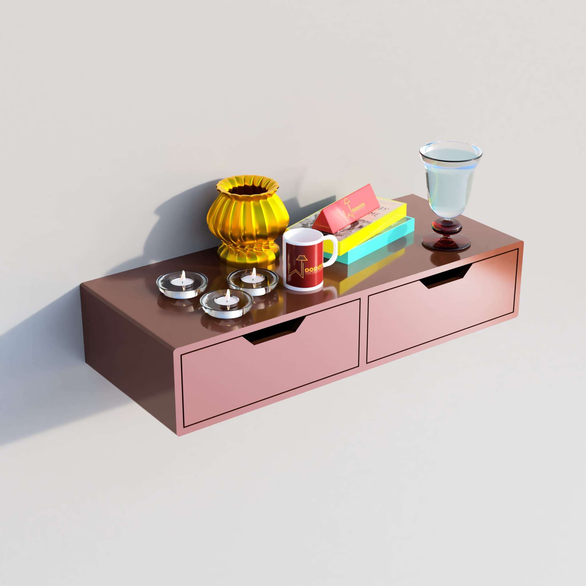 WooDinto Wooden Wall Mount Floating Wall Shelf 2 Tier Wall Shelf with Drawers | Decor Rack Shelf for Living Room, Bedroom, Kitchen Storage Shelf (Brown) 3