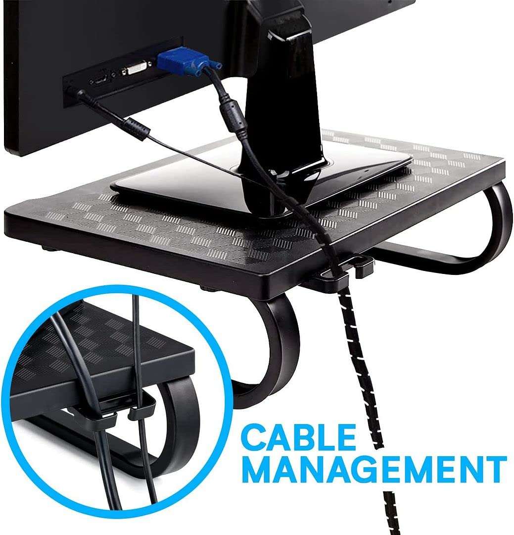 2Halter Monitor Stand Riser, Computer Desk Organizer and Cable Management, for Laptop, TV, Printer with Sturdy Metal Legs, 2 Pack, Black 3