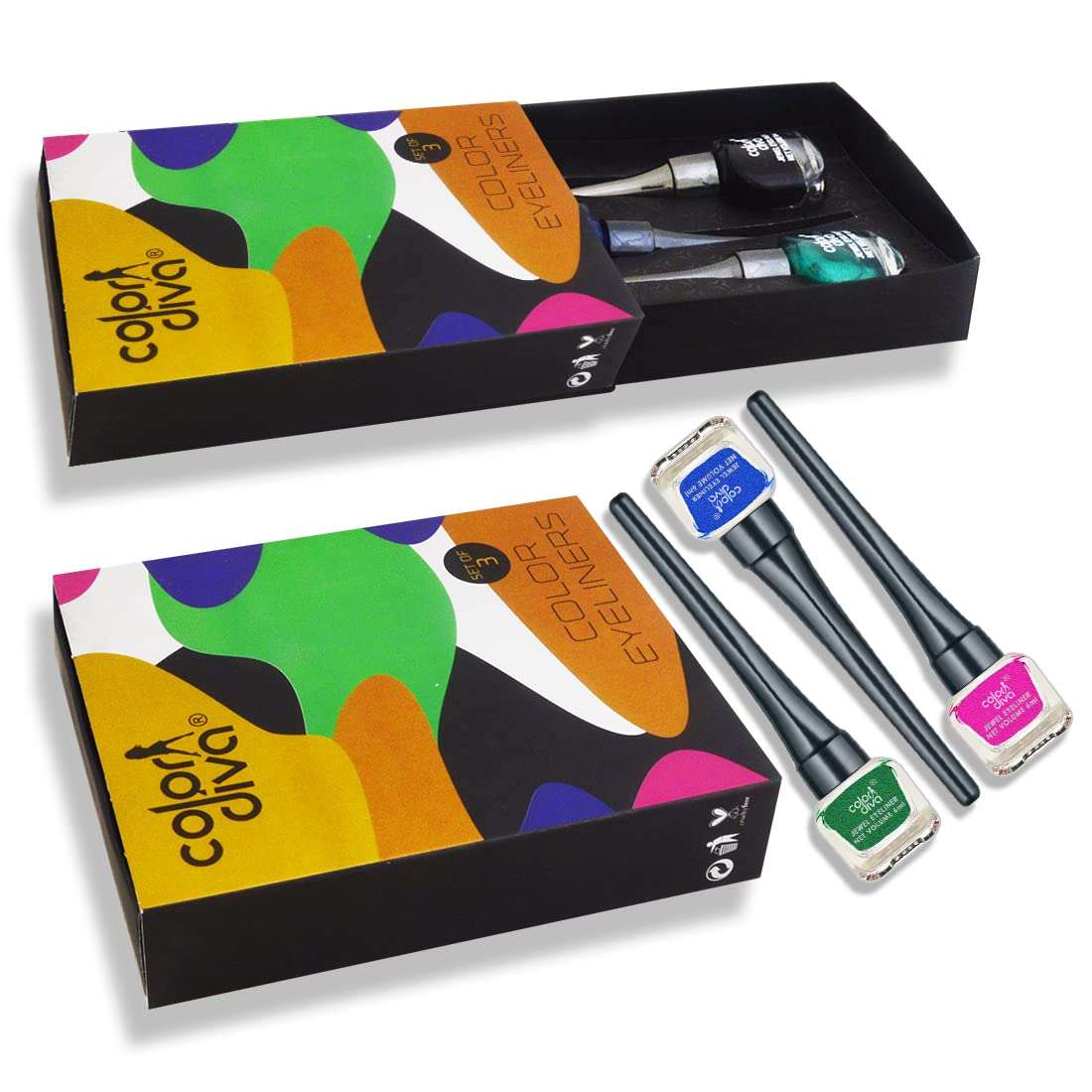 COLOR DIVA Superwing Color Eyeliner Blue, Pink, Green, 5.5ml Each | Quick Drying, Smudge Proof, 12HR Long Lasting & Bright Color Effect | For All Occasion & Daily Use, Pack Of 3 3