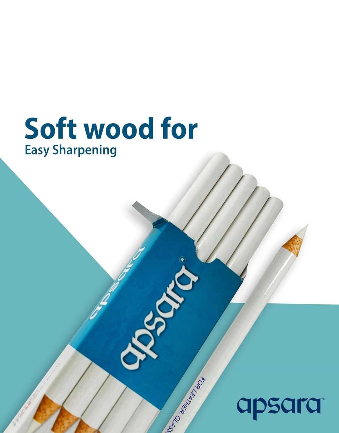 Apsara Glass Marking Pencils, White - Pack of 10 2