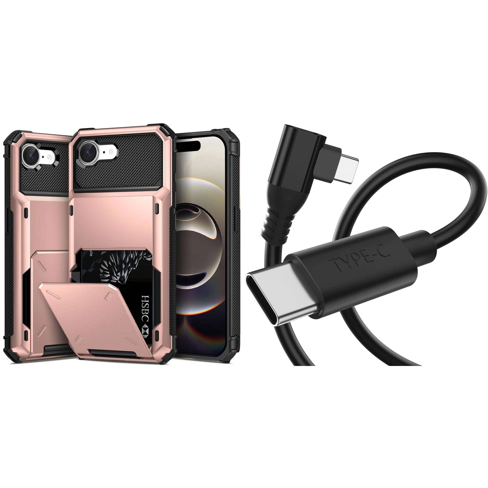 TOPAUX for iPhone 16e Wallet Case USB C Cable 240W 10ft Fast Charging for VR Headset Laptop 140W USB C to C Cable for MacBook Pro Type C Right Angle Power Cord 100W for Chromebook PD Wire for iPhone 1