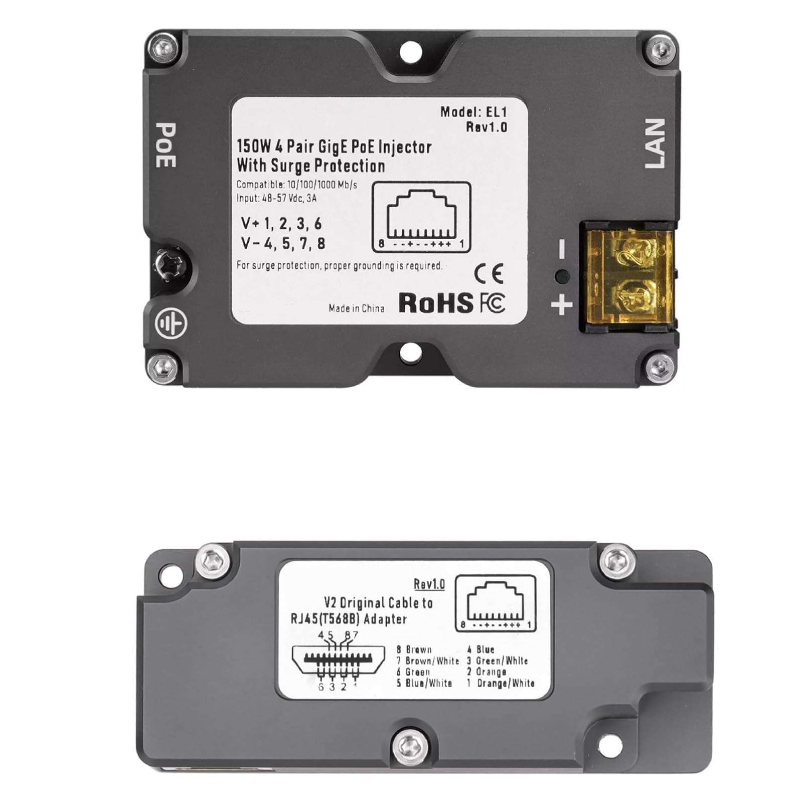 Starlink PoE Injector for Starlink Dishy V2 Internet Kit Satellite Network, 150W Starlink Dishy Cable Adapter to RJ45, Surging & ESD, DC Step UP Converter 12V to 48V 6