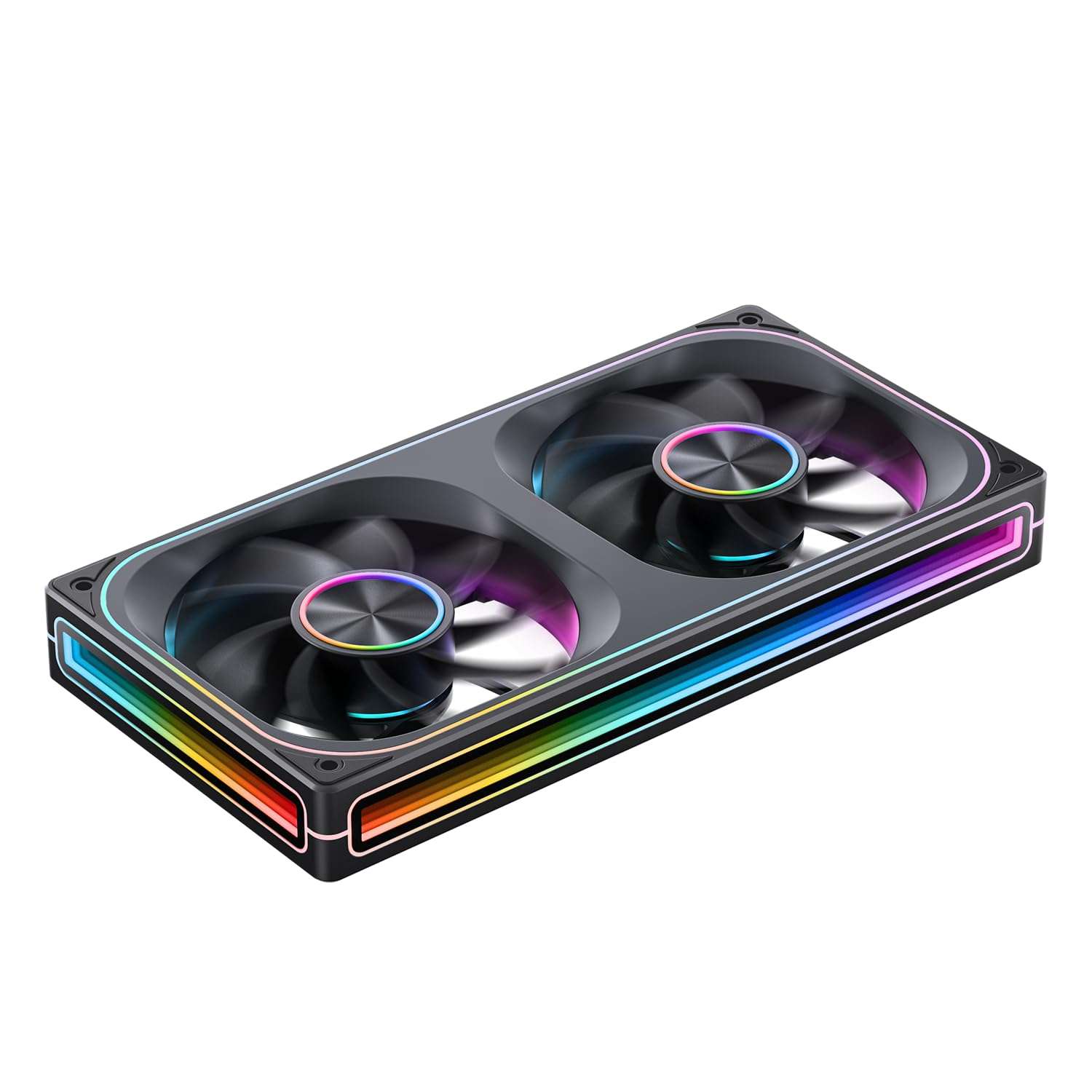 JONSBO ZA-240BR (Reverse) PC Case Fan,All(2)-in-One,Single Frame Unit with 2x120mm 3Pin ARGB Fans,PWM, Reverse Blade Silent with 4-Sides Infinity Mirror Fan,Aluminum Nameplate,28mm Thick Black 4