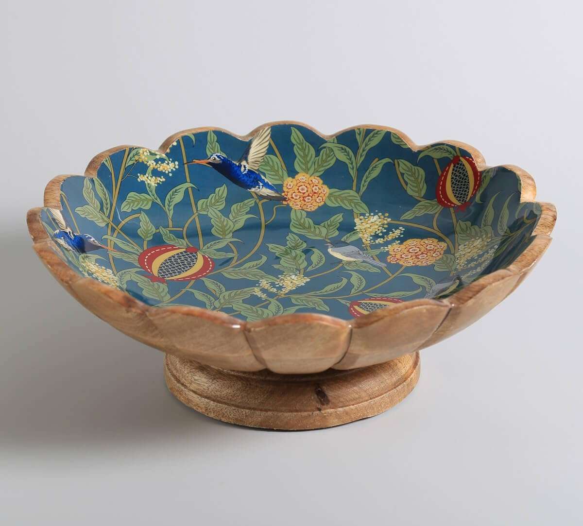 India Circus by Krsnaa Mehta Flights of Vivers Wooden Fruit Bowl for Home Décor | Table Centerpiece, Storage Bowls Holder for Kitchen Counter, Mango Wood 12-Inch, Set of 1 3