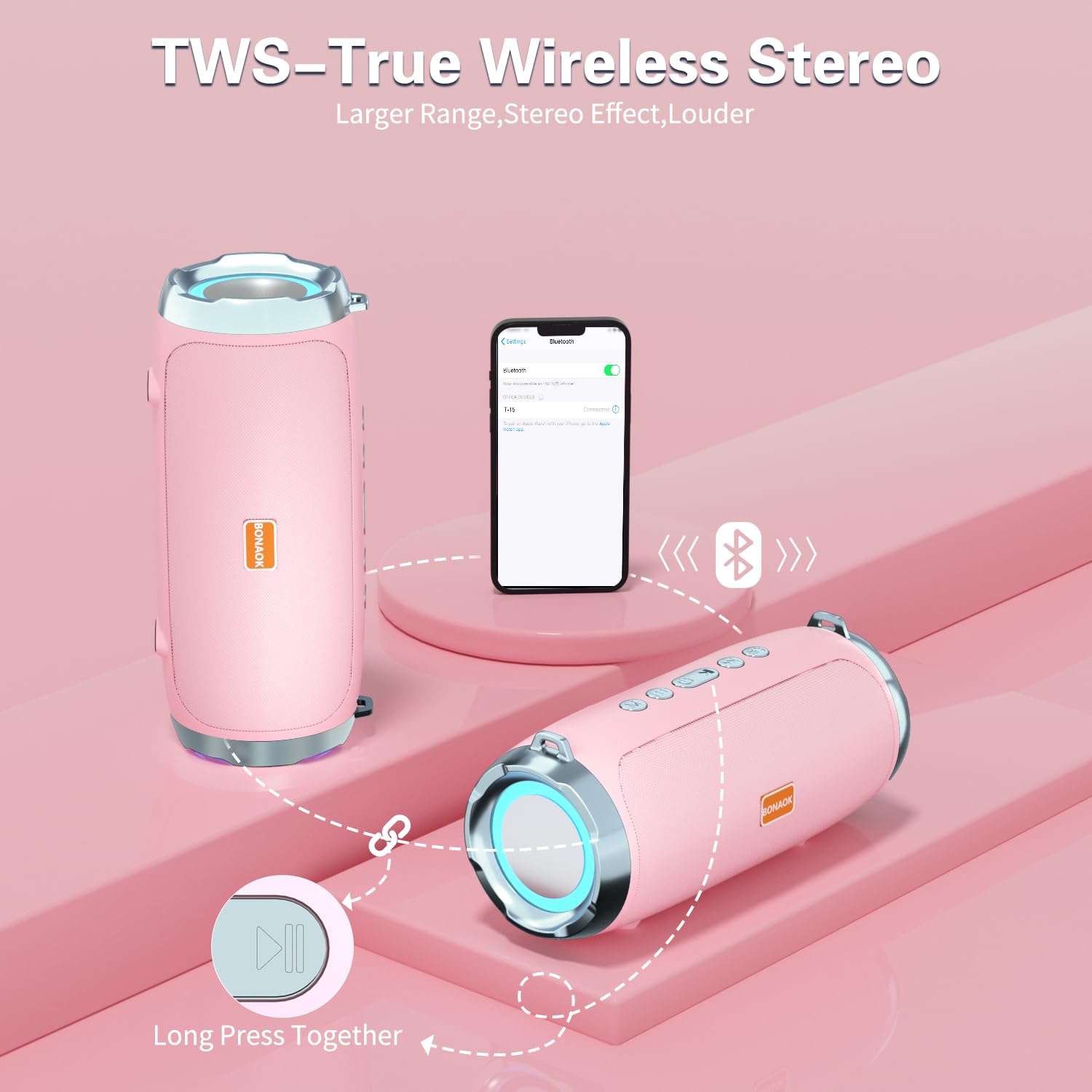 Karaoke Machine for Adult Kids, Portable Bluetooth Speaker with 2 Wireless Microphones, Singing Karaoke Player for Birthday Gift Party Family Supports TWS/Bluetooth/TF/AUX/USB Pink 5