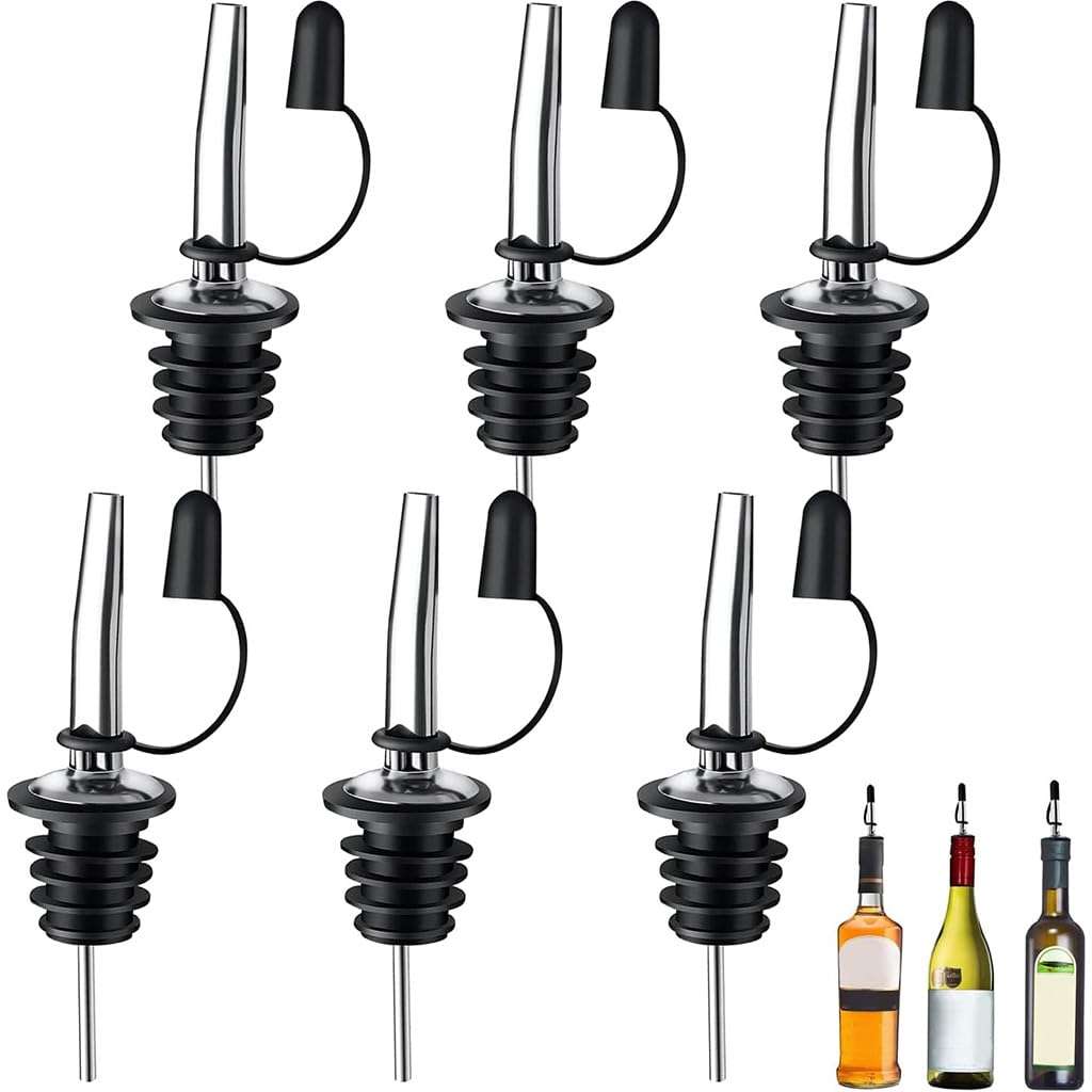 Supvox® Oil Bottle Cap Dispenser - 6 Pcs Bottle Cap Oil Pourer Bottles Nozzle Stopper Pourer Leak Proof Oils Pour Spouts for Oils Vinegar Stainless Steel Free Flow Bottles with Dust Caps for Kitchen 2