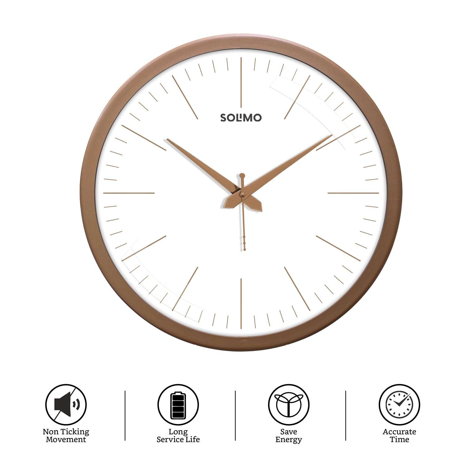 Amazon Brand - Solimo Elegant Metallic Analog Wall Clock, Silent Sweep, Slim Line Time Indicator (12 Inches, Copper Frame) 6