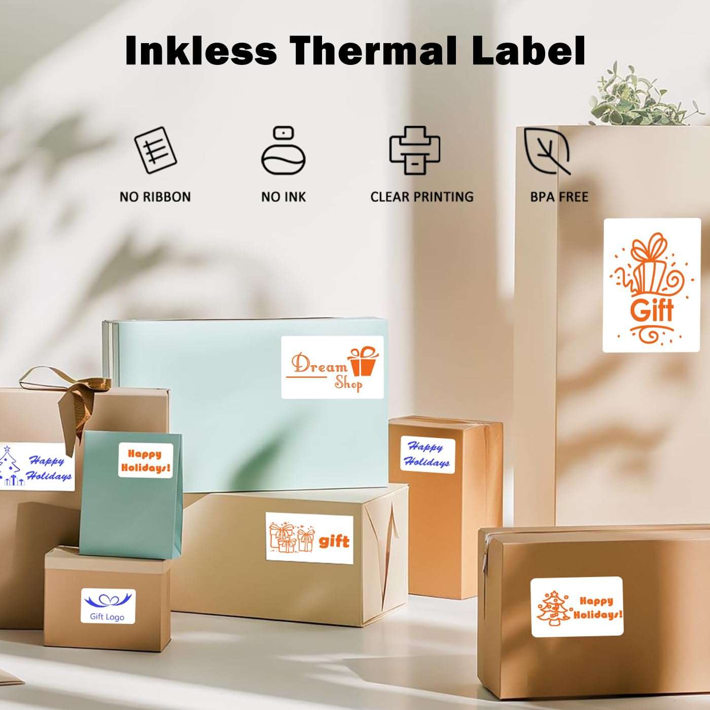 LENVII 2" x 1" Thermal Labels Sticker 2000 Sheets - 8 Roll × 250 Label,Print Orange Font Tag Paper,Water/Oil/Scratch Multipurpose Self-Adhesive Sticker for Home,Office,DIY Logo,Product/Gift Labeling 4