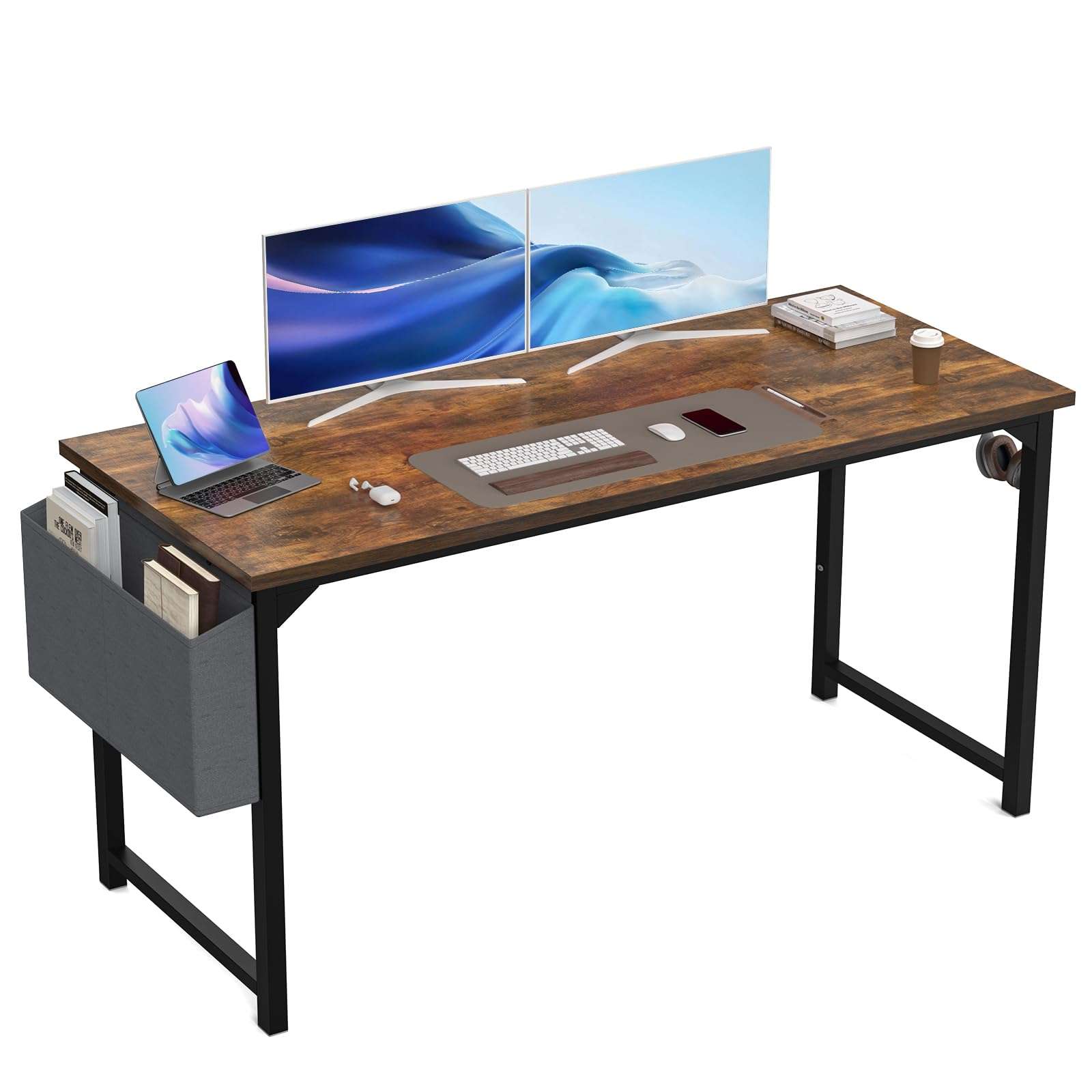 OLIXIS 63 Inch Computer Desk Writing Study Work Table with Storage Bag, Headphone Hooks for Home Office 1
