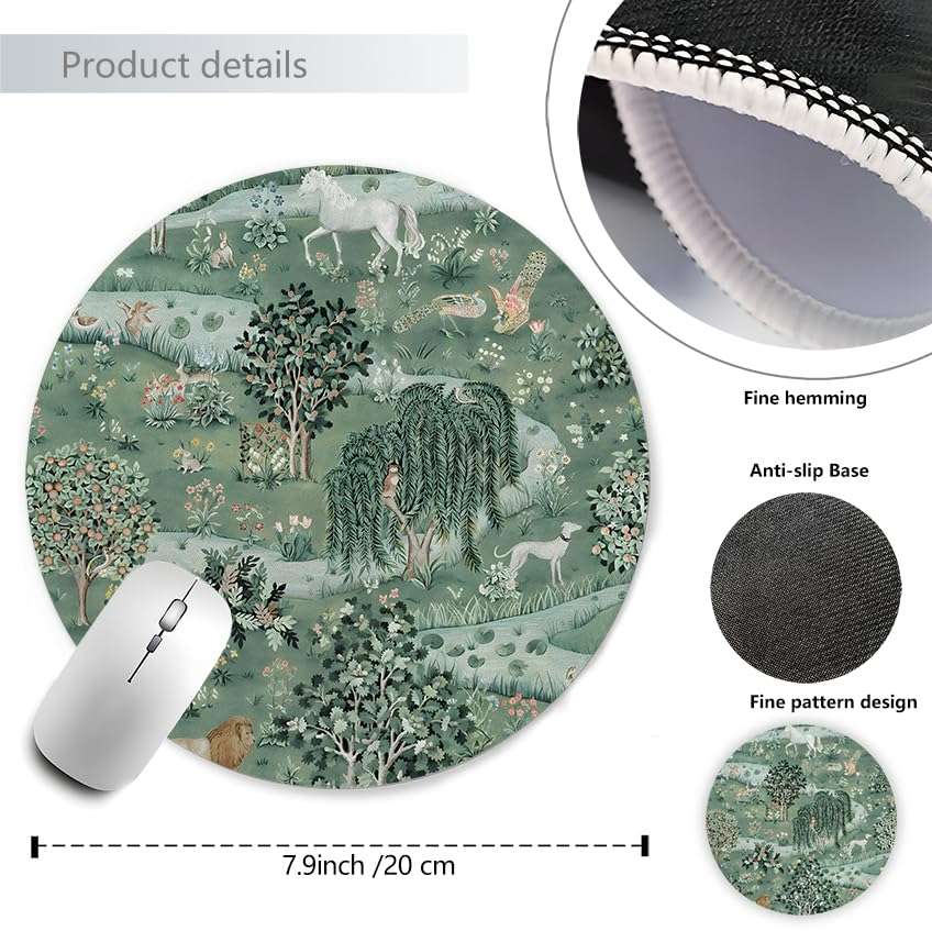 WOOGCHEIR Vintage William Morris Enchanted Forest Mouse pad,Aesthetic Mouse Pad, Dark Green Mousepad for Women Desk Accessories Retro Flowers Mousepad,Aesthetic Office Supplies,7.9x7.9 Inch 4