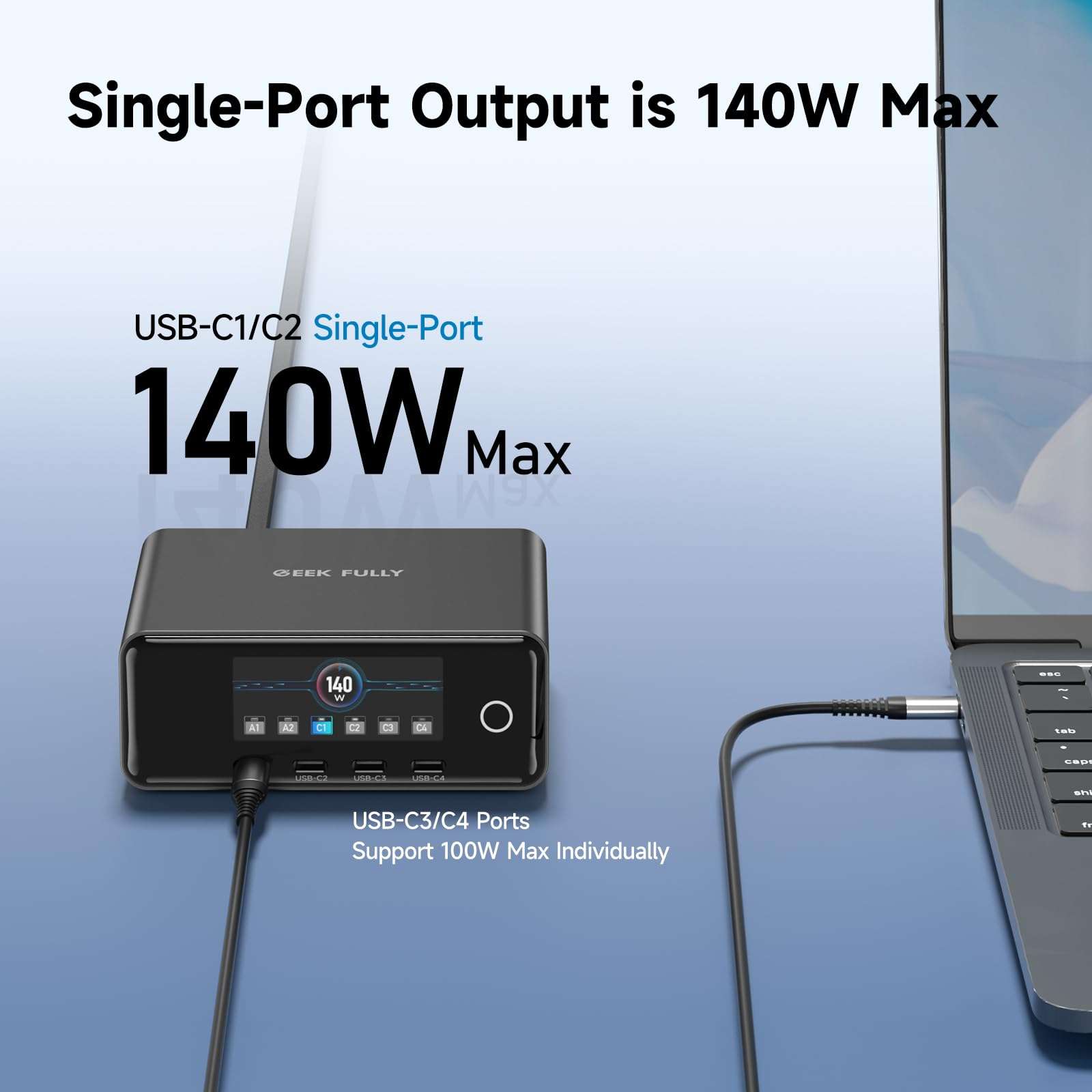 240W GaN Charger, 6-Port USB C Charger with 140W Max PD 3.1 Port, TFT-Screen Display Desktop Charging Station Adapter for MacBook Pro/Air M3/M2, Laptops, iPhone 17/16, Galaxy S24/S23, iPad, Steam Deck 4