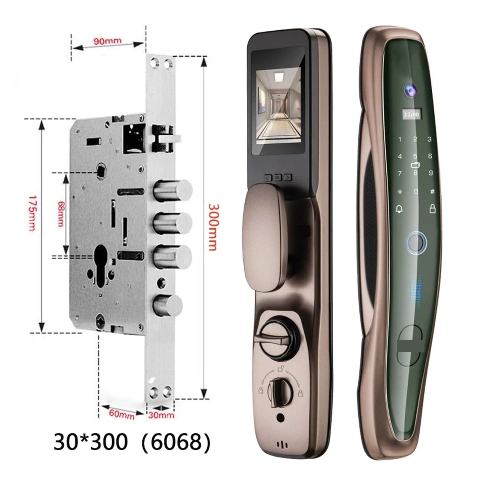 KIEEQGAK Tuya Smart Door Lock，with Surveillance Camera WiFi Wireless Fingerprinty Password App Unlock Digital Electronic Locks(Q8-Gold-6068R-30-300) 3