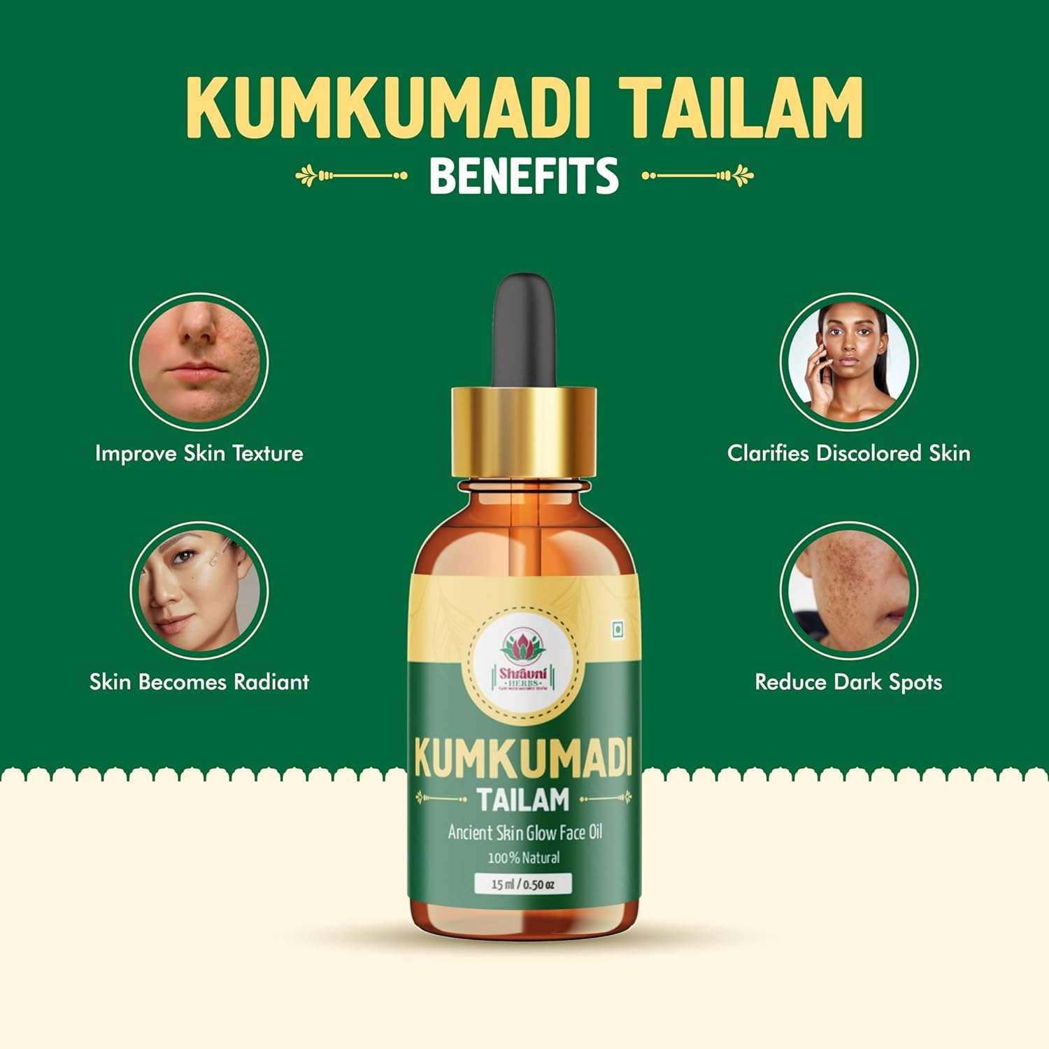 SHRAVNI HERBS Ayurvedic Kumkumadi Tailam Oil Ancient Blends with a Modern Touch 100% Natural Oil, Ancient Skin Glow Face Oil, Milk and Herbs (15ml) 3