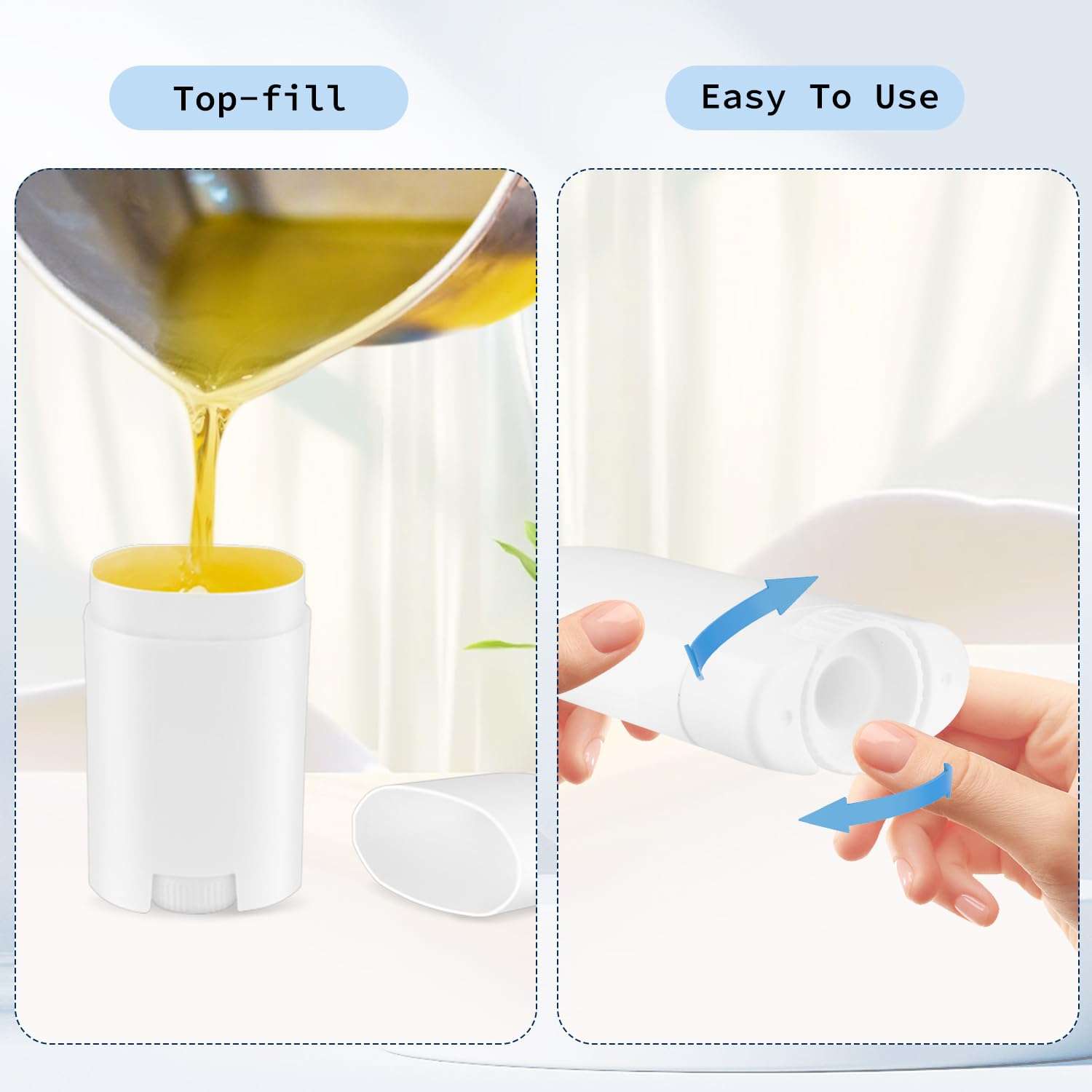 DynnnDy 15 Pcs 50g/1.7oz White Oval Plastic Deodorant Containers Refillable Oval Shaped Lip Balm Tubes Top-fill Lotion Stick Bottles for Homemade Chapstick Crayon Lipsrtick Moisturizer 4