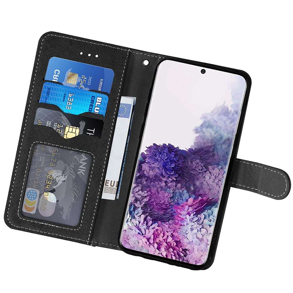 Compatible with Samsung Galaxy S20 Plus Glaxay S20+ 5G Wallet Case and Tempered Glass Screen Protector Flip Cover Credit Card Holder Cell Phone Cases for Gaxaly S20+5G S20plus 20S + S 20 20+ G5 Black 3