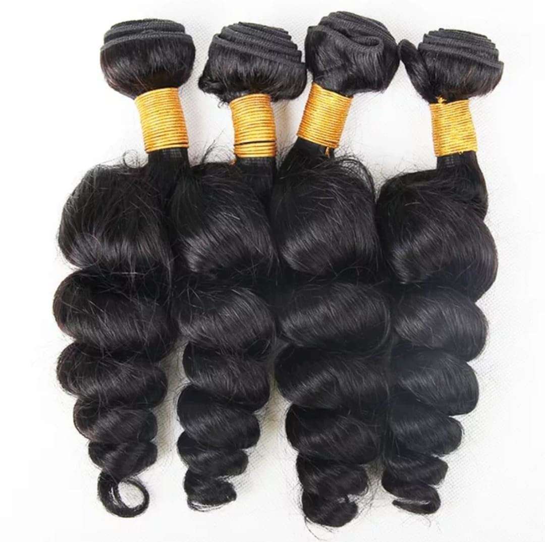 Belle Air Beaute Loose Wavy Virgin Brazilian Hair-High Quality Loose Wavy Hair 100% Unprocessed Loose Wave Bundle- Hair Extensions #1B Natural Black Hair-16Inch(100g), 16 Inch 4