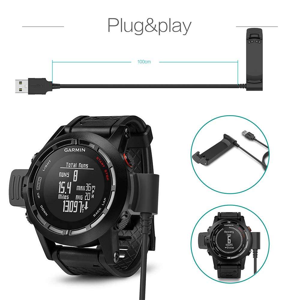 TUSITA Charger Compatible with Garmin Fenix, Fenix 2 Special Edition, D2, Quatix, Tactix GPS Watch - USB Charging Cable Clip Cradle 100cm - Smartwatch Accessories 5