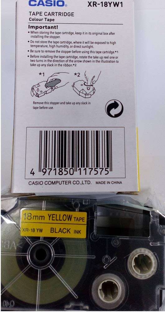 Casio 18mm Label Printer Cartridge Black Print on Yellow Tape 4