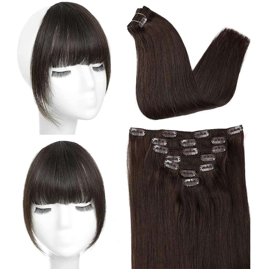 ORIGEN Clip in Bangs Black Brown Color with Dark Brown Hair Extensions 1