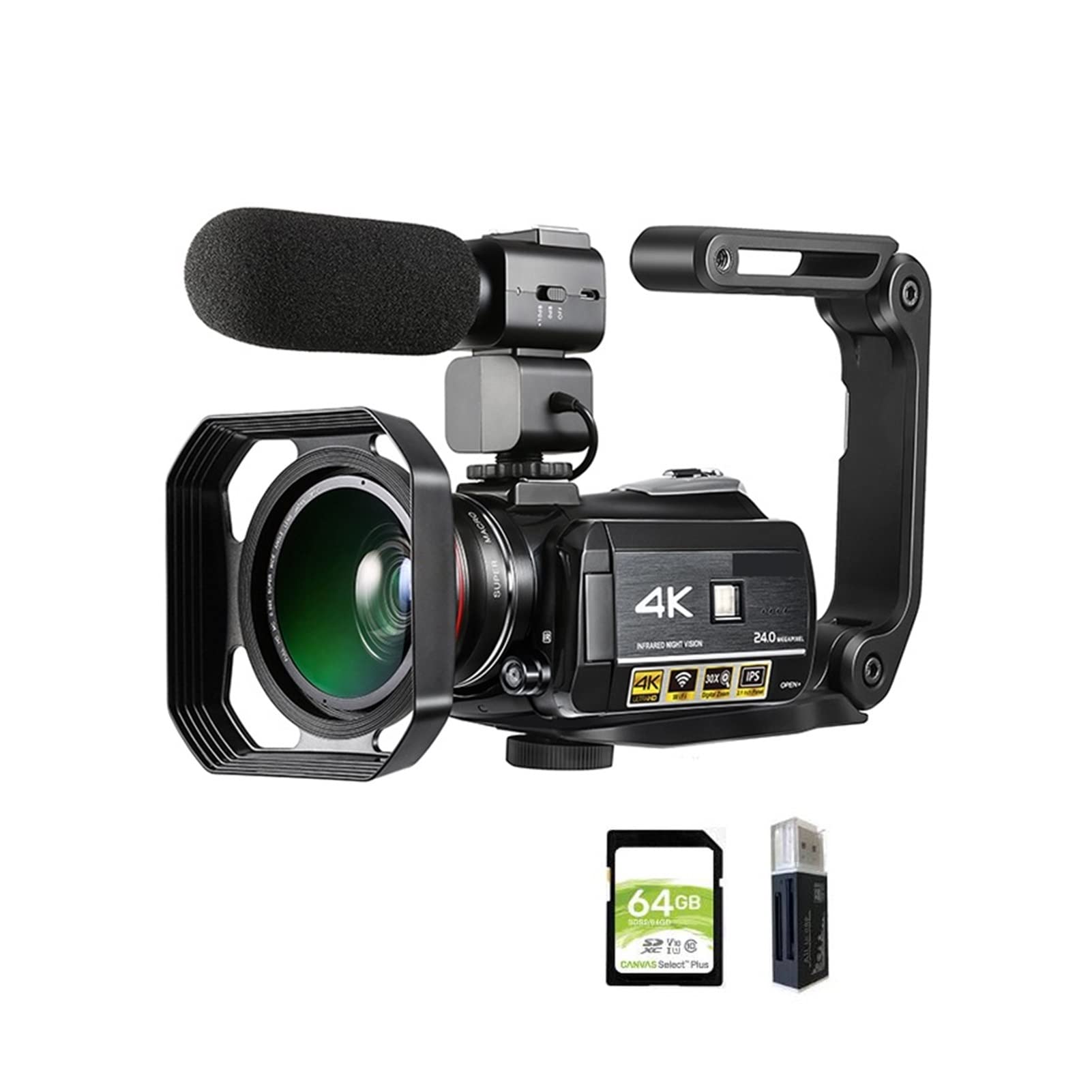 PACUM Video Camera 4K Camcorder Professional Digital Vlogging Camera Recorder, AC3 Vlog Cameras Filmadora with Microphone 64GB SD Card, Black, 1005001762636961 1