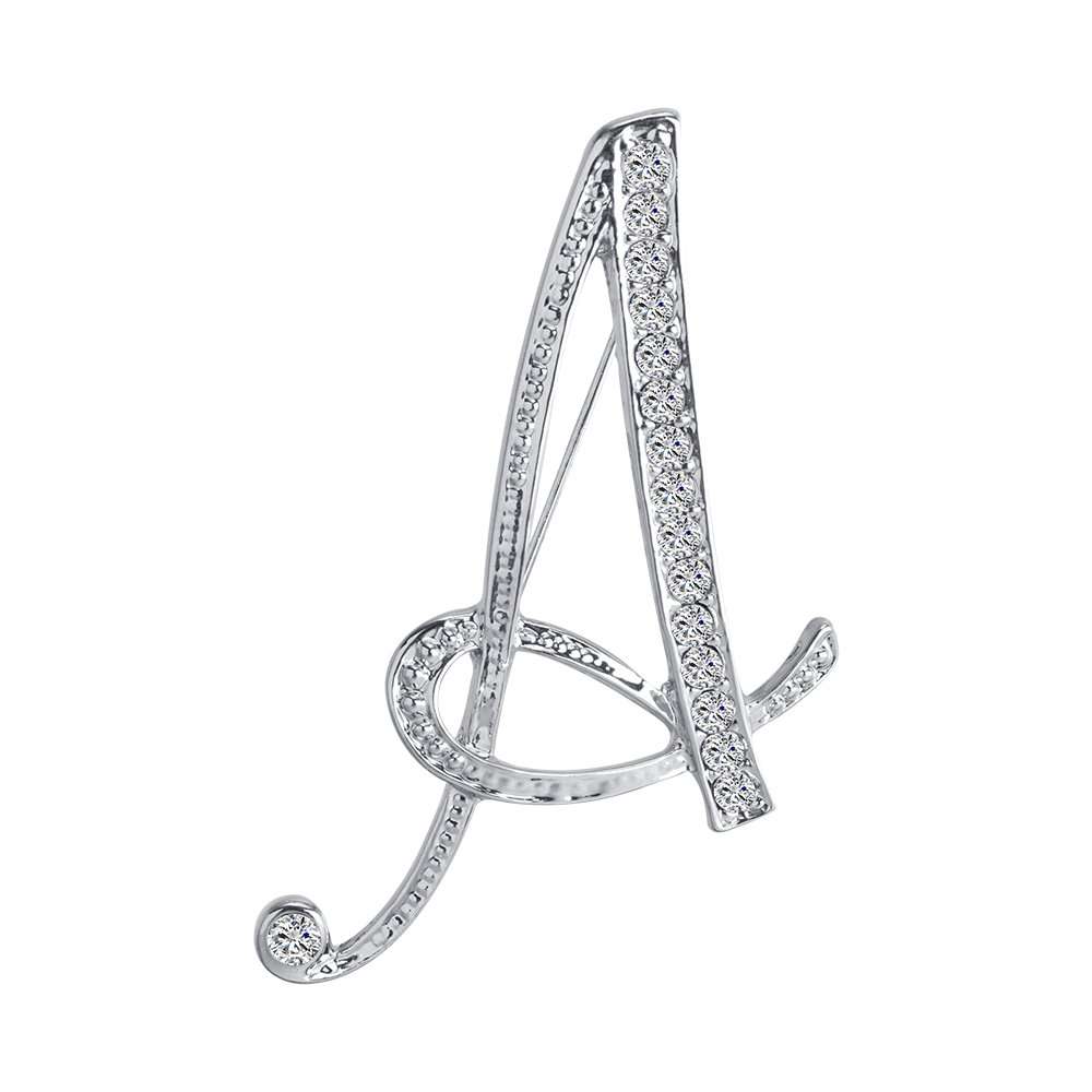 LiaSun 26 Letters Brooches Silver Plated Metal Broaches Pins-Clear Crystal Initial Breastpin (1pcs-A) 1