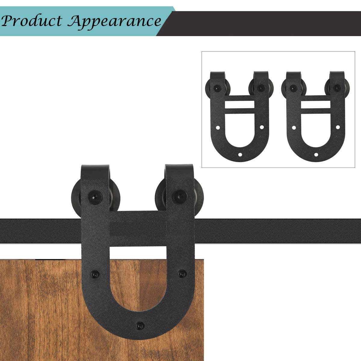 Black U Shape Barn Door Hangers,Smooth and Quiet Furniture Door Rollers,Sliding Door Hareware Wheels Only,Solid Extra Hangers Only 3