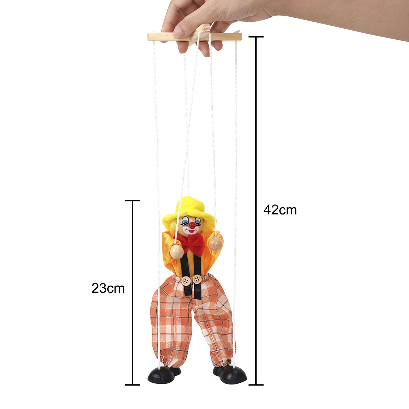 Fun Wooden Clown Marionette Pull String Puppet Vintage Decor for Family Men Women Pretend Play Puppetry Party 2