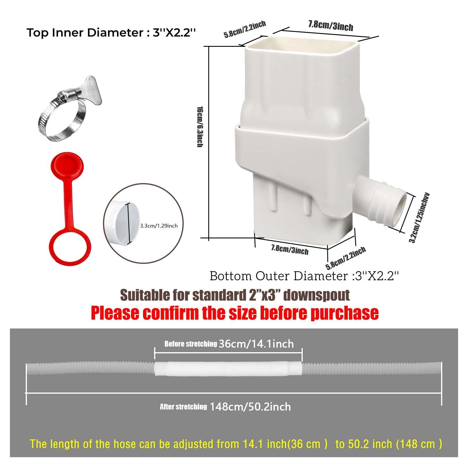 Raoaoqoon Rainwater Collection System,Rain Barrel Diverter kit Fits 2'' x 3'' Standard Gutter Downspout, Rain Water Catching System for Recycle Rainwater, Downspout Diverter for Rain Barrel 2